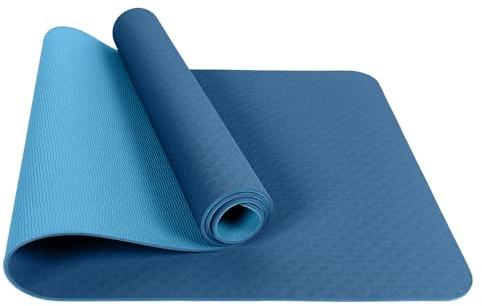 Enssy große, breite TPE-Yogamatte, rutschfest, dick (183 x 80 x 0,8 cm) für Frauen & Männer – Ideal für Training zu Hause, Gym, Pilates und Fitness (DeepBlue+LakeBlue)