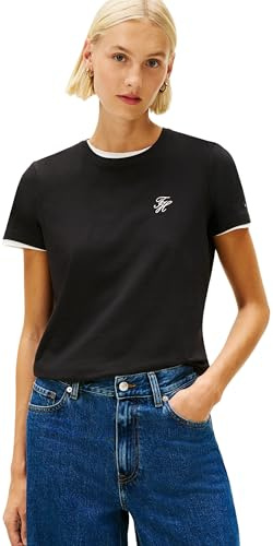 Tommy Hilfiger Damen T-Shirt Kurzarm Script Regular Fit, Schwarz (Black), M