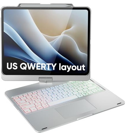 doqo iPad Air 13 & iPad Pro 13/12.9 Tastatur Hülle mit Trackpad,360°drehbar | Laptop-ähnliches Tippen,Beleuchtete,für iPad Air 13 M4/M3/M2,Pro 13 M5/M4,Pro 12.9 (3.–6. Gen) mit Stifthalter
