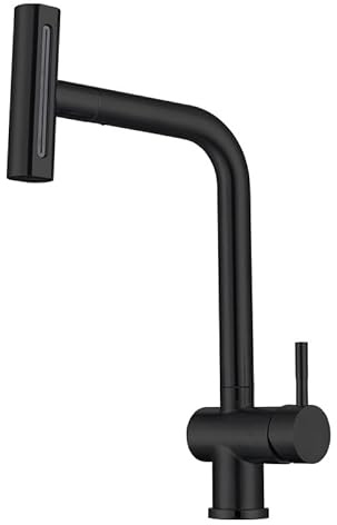 Rubinetto miscelatore per lavello da cucina in acciaio inox con doccetta estraibile, rotazione a 360°, 4 modalità di spruzzo, design a cascata, finitura grigio/nero, ideale per cucine moderne