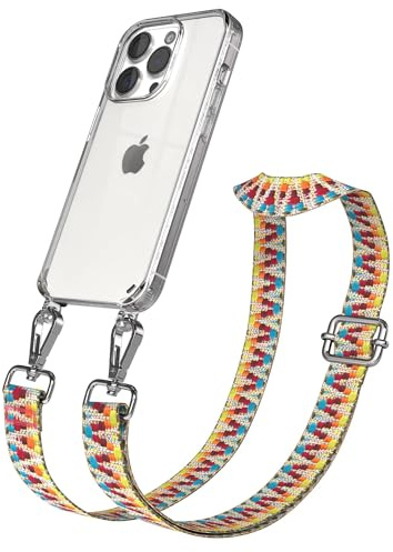 EAZY CASE Handykette - Verstellbares Taschenband kompatibel mit iPhone 15 Pro, Schulterriemen, Handykordel mit Silikon Hülle, Umhängetasche, Regenbogen Silber