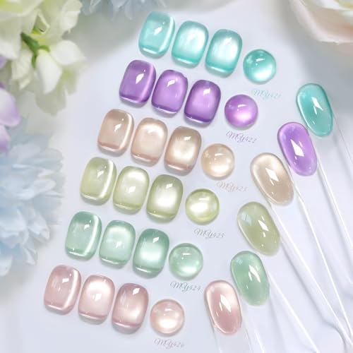 BORN PRETTY Cat Magnetic Eye Gel Nail Polish Spring Crystal 6 Colours Pink Blue Green Glitter Gel Polish with Magnet for Nail Art Manicure Salon DIY at Home