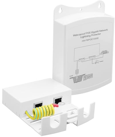 TIENFOKOTA Outdoor Gigabit PoE Ethernet Surge Protector IEEE802.3Af/At/BT 1000Mbps, Waterproof Outdoor Ethernet,Lightning Protection 5KA IP65,Wall-Mounted Plug and Play (Network Extension Only)
