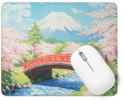 Mauspad Japan Mauspad Klein 36 x 30 cm, Mousepad mit Wasserdicht und Rutschfester, Vernähter Kanten Mousepad Kirschblüten, Gaming Accessories, Verbessert Geschwindigkeit Präzision, Büro Deko p1j-564