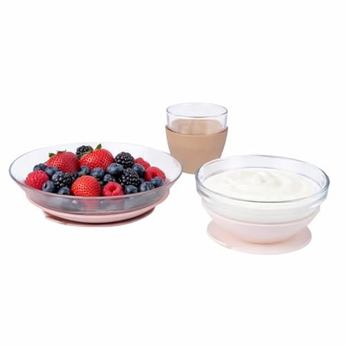 BÉABA & Duralex, Kinder Essensset Glas, Teller, Schale Und Becher Mit Silikon Saugnapf, Ergonomisch Und Evolutiv, Gesund, Langlebig, Made In France, Zuckerwatte