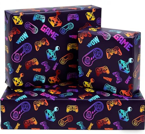 Video Game Wrapping Paper 5Pcs,50 * 70cm Birthday Wrapping Paper for Boys Birthday Party Decoration