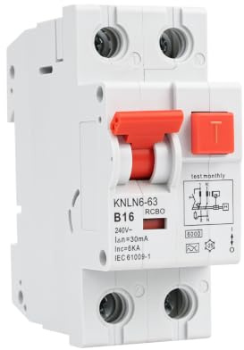 Fi schutzschalter 16A 30mA Typ A 1P+N B16 RCBO Kurve B fi ls schalter 2 polig 16A 0.03A 6kA fehlerstromschutzschalter mit Fehlerstrom Überlast und Kurzschlussschutz Silberkontakte KNLN6-63