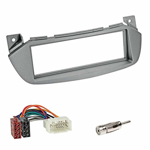 Einbauset : Autoradio 1-DIN DIN Blende Einbaurahmen Radioblende Silber + ISO Radio KFZ Kabel Adapter Radioadapter + Antennenadapter für Nissan Pixo (HF) ab 06/2009 / Suzuki Alto (GF) ab 2009
