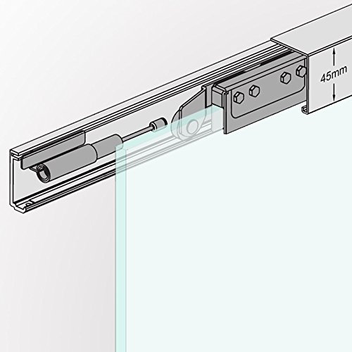 AS205: Soft Stop Slim Line komplett Schiebetür Beschlag inkl. 2050mm Alu Schiene und Zubehör für Glasschiebetür 1025mm breit