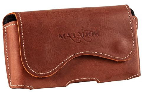 MATADOR Ledertasche kompatibel mit Apple iPhone 8/12/13 MINI Quertasche Gürteltache Waagerecht Tasche Echt Leder Gürtelschlaufe Magnetverschluss Rost Hell Braun