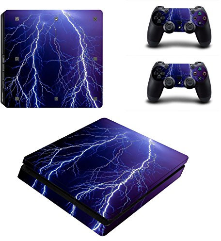 PS4 Slim Haut Aufkleber, Wondder Schutz Vinyl Aufkleber Haut Aufkleber für PS4 Slim Konsole + 2 Controller Skins + 2 x Silikon Daumen Griffe (Farbe 16)