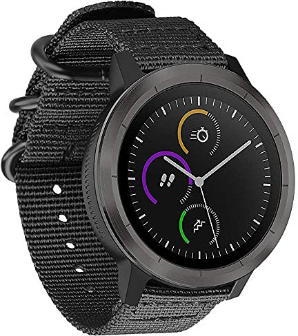 FINTIE Strap Compatible with Garmin Vivoactive 3 Music/Vivoactive 3/Venu/Vivomove HR/Luxe/Style/Forerunner 245/645 Music Smartwatch - Soft Nylon Replacement Band with Adjustable Closure, Black