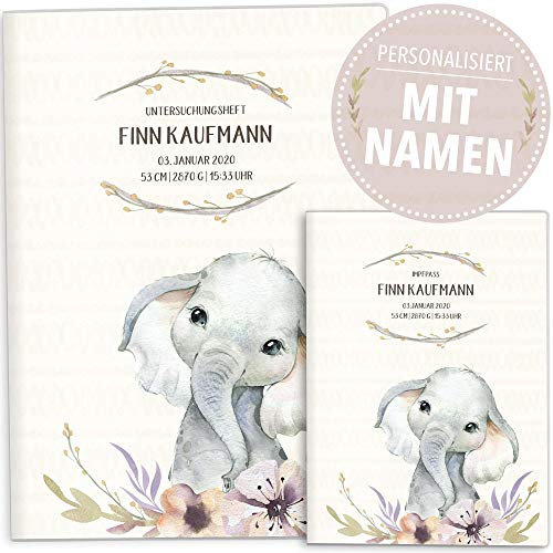 OLGS U-Heft und Impfpass Hülle Wildnis Safari Tiere | Untersuchungsheft- und Impfpasshüllen, schöne Geschenkidee personalisierbar mit Namen (Uhefthülle, Impfpasshülle personalisiert, Elefant)