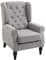 HOMCOM Retro Accent Chair, Linen Wingback Armchair with Wood Frame Button Tufted Design for Living Room Bedroom, Grey