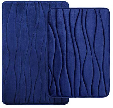 Homaxy Badematten Set 2 teilig Memory Foam Saugfähige Badteppich Set rutschfeste Waschbar Badvorleger Set 2teilig (40 x 60 cm + 50 x 76 cm, Marineblau)
