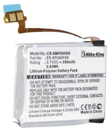 Akku-King Akku kompatibel mit Samsung EB-BR380FBE - Li-Polymer 250mAh - für Gear 2, Gear 2 Neo, SM-R380, SM-R381