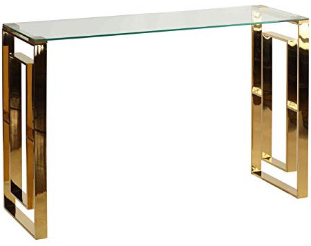 Cortesi Home Laila Konsolentisch, Edelstahl, Glas, 40 cm T x 119,4 cm B x 77,5 cm H, Gold, transparent