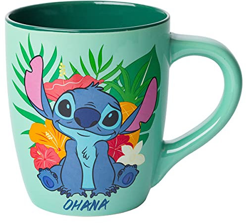 Silver Buffalo Lilo and Stitch Tropical Ohana Sitting Jumbo - Taza de cerámica curvada, 25 onzas