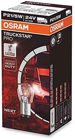 OSRAM TRUCKSTAR® PRO P21/5W, +120% mehr Helligkeit, Halogen-Signallampe, 7537TSP, 24V LKW Lampe, Faltschachtel (10 Lampen)