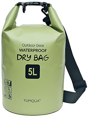 YUMQUA Dry Bag Wasserdichter Tasche 5L 10L 20L 30L 40L wasserdichte Beutel Packsack für Kajak Boot Angeln Rafting Camping Snowboarden Schwimmen Wassersport (Army Green, 5L)