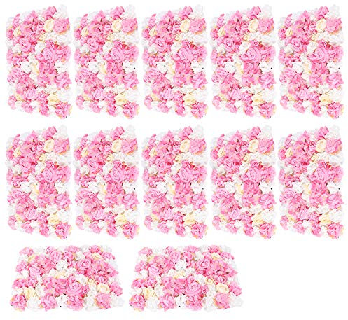 Fetcoi 12x Romantische Künstliche Blumenwand Blume Wand Rosenwand, Blumenwandpaneele Hochzeit/Fotohintergrund Dekor