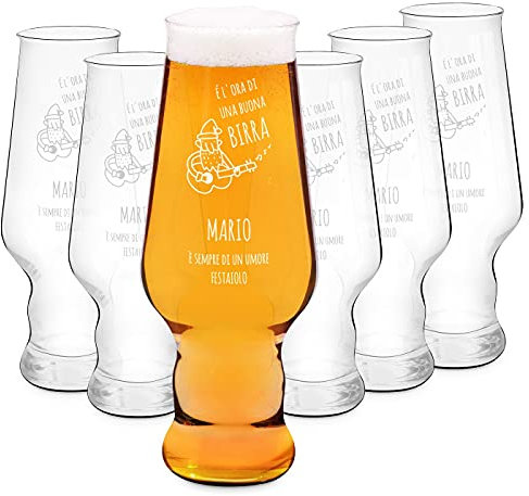 Maverton kit Bicchieri per Birra in vetro - personalizzati - capienza 400 ml - ottima idea regalo - H20cm x Ø7,8cm - Perfetti per uomo amante della Birra - festaiolo