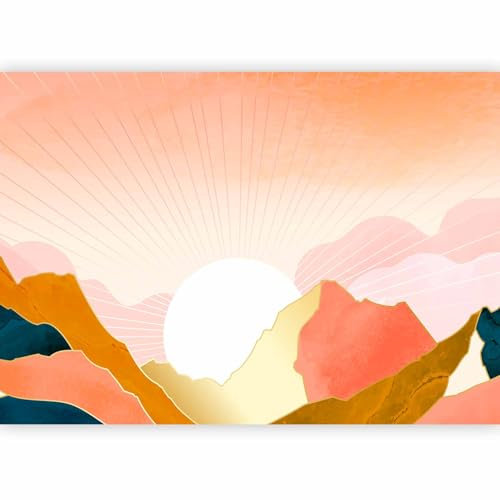 murando - Papier peint panoramique paysage 350x256 cm - Revêtement mural décoration chambre salon - Design moderne - Orange bleu jaune - Abstraction montagnes paysage nature soleil c-B-0636-a-a