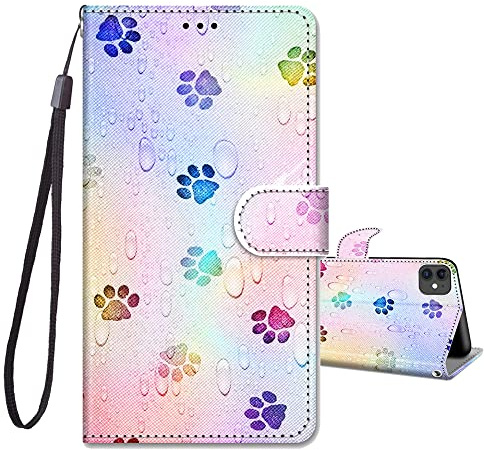JRIANY for iPhone 12 Mini Case, PU Leather iPhone 12 Mini Wallet Case with Cute Pattern Design [Card Holder] [Kickstand] Shockproof Cover Flip Case Compatible with Apple iPhone 12 Mini, Footprint