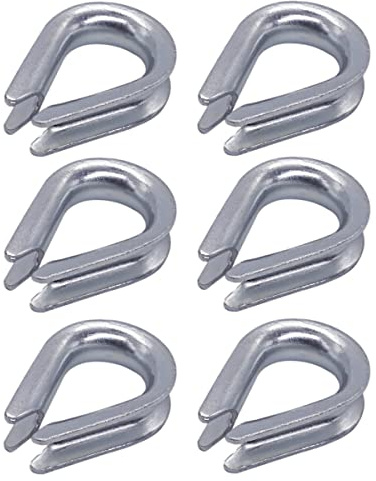 Paquete de 6 unidades DIN 6899B - Dedales galvanizados de cuerda de alambre de 8 mm, corazón para cuerdas de acero, aparejo de cables (6 piezas, 8 mm)