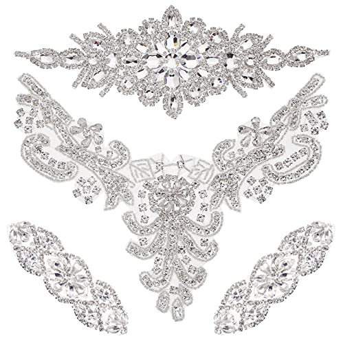 4 Kristall Strass Applikation Silber Hochzeit Aufbügler Strass Rhinestone Applique Aufnäher Brautgürtel Applikation