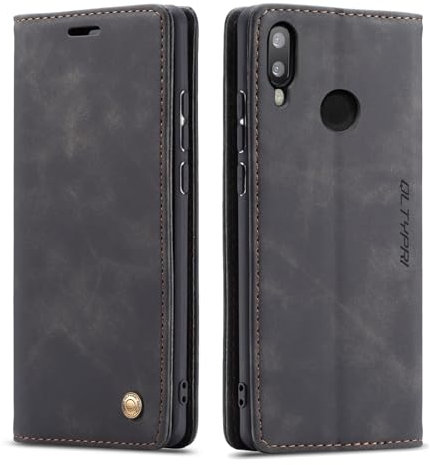 QLTYPRI Hülle für Huawei P20 Lite, Vintage Dünne Handyhülle mit Kartenfach Geldtasche Standfunktion PU Ledertasche TPU Bumper Flip Schutzhülle Kompatibel mit Huawei P20 Lite - Schwarz