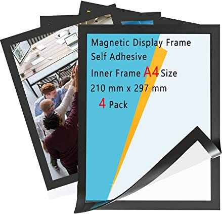 4 Piezas Información Marco, A4 Información Marco, Marco Magnético Autoadhesivos, Marco 32,5 cm x 24 cm, Para Cartel de Tienda, Oficina, Escaparate (Negro)