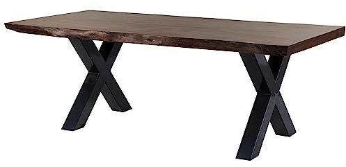 MASSIVMOEBEL24.DE | Freeform 5 Baumkantentisch aus Massivholz - Braun | 220x100 cm | Metallbeine X-Form anthrazit glänzend | aus Akazienholz | Esstisch echte Baumkante