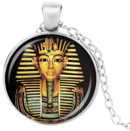 MUBYS Halskette mit Anhänger aus ägyptischem Pharao, Glaskuppel, altes Ägypten, Tutanchamun, historischer Schmuck