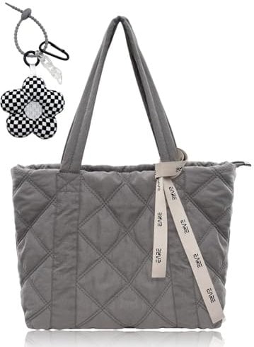 boshiho Damen Nylon Gepolsterte Gesteppte Tragetasche Tote Bag mit Reißverschluss Damen Große Kapazität Schultertasche Umhängetasche für Alltag Arbeit Büro Reisen Einkaufen Schule