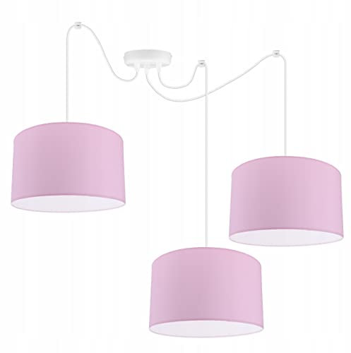 Light-Home - MATERO Hängelampe - Deckenlampe - Pendelleuchte aus Metall mit Lampenschirm aus Stoff - Hängeleuchte für Schlafzimmer - E27-3-Flammig - Rosa