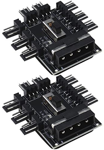 eMagTech 2Pcs 4-Pin IDE Molex 1 to 8-Way Cooling Fan Splitter Hub 4 Pin Fan Speed Controller Electrical Accessories 53x48mm/2.09x1.89