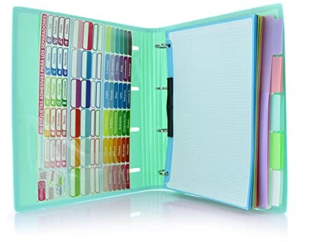 Carpeta & Block A4 Blush Pastel - Carpeta de 4 Anillas con bordes reforzados y Cierre de Gomas - Incluye 100 hojas con10 Separadores Dobles mas 80 Indicadores adhesivos by Office Box (Azul Blush)