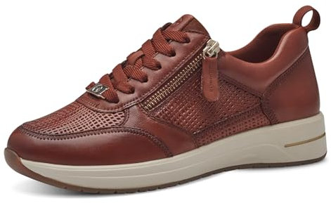 Tamaris Comfort Damen Sneaker flach aus Leder mit Reißverschluss, Braun (Cognac STR.), 36 EU