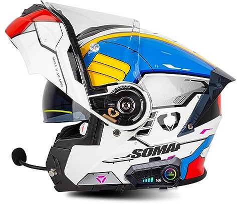 Motorradhelm mit Bluetooth Klapphelm Integralhelm Fullface Helm Sturzhelm mit Doppelvisier Sonnenblende DOT/ECE Rollerhelm Anti-UV für Damen Herren Erwachsene