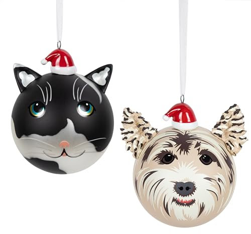 10,2 cm große Weihnachtskugel, schwarze Katze und Hund, hängende Set, Geschenke für Katzenliebhaber 2023 hängende Ornamente, Haustier-Hunde-Ornamente für Weihnachtsbaum-Dekoration – 2 Stück