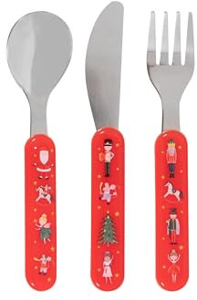 Ozmoint Childrens 3 Piece Nutracker & Santa Cutlery Set | Festive Fun Xmas (1 Pack - 3 Piece Cutlery Set)