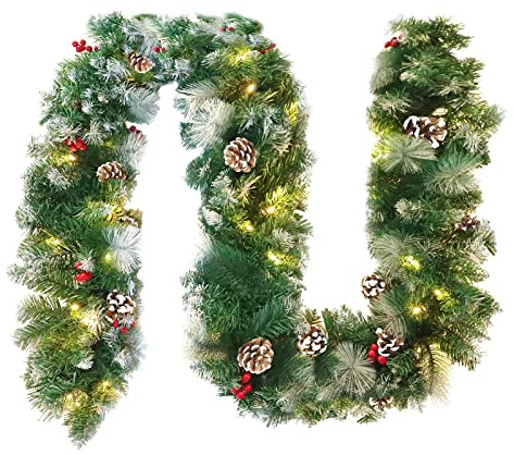 UISEBRT 5m Weihnachtsgirlande mit Beleuchtung - Künstliche Weihnachtsgirlande Tannengirlande Weihnachtskranz Weihnachtsdeko mit LED Warmweiß Lichterketten für Aussen und Innen (Type A,5m mit LED)