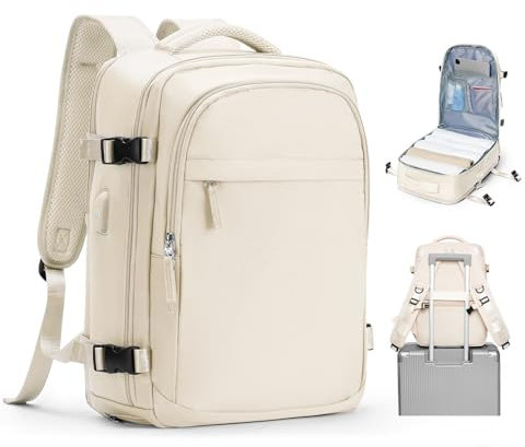 livbote Handgepäck Rucksack 40x30x20 Wizzair Vueling Reiserucksack Damen Herren Rucksack Wasserdicht mit Schuhfach Laptop Rucksack mit USB-Ladeanschluss Beige