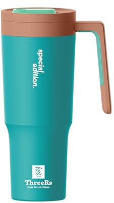 40oz Tumbler with Straw, Lid and Handle,1200ml Travel Mug with Handle, Water Bottle Thermos for Hot and Cold Coffee, Leak Proof Insulated Stanleys Cup (Teal)