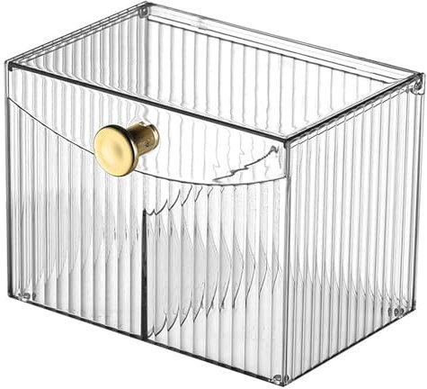 Jumuao Wattestäbchen Aufbewahrung Behälter,Acryl Wattepads Haltermit Deckel,Wattepadspender Boxen,Aufbewahrung Wattepads,für Kommode Waschtisch Badezimmer Küche (Transparent)