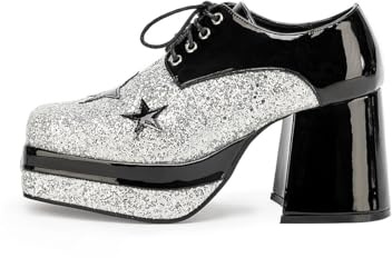 Disco Plateau-Schuhe für Herren - schwarz-Silber- Wet-Look - Schuhgröße: 44-45