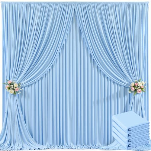 4 Panels Baby Blue Backdrop Curtain for Baby Shower Parties Light Blue Wrinkle Free 20ft x 10ft Backdrop Drapes for Birthday Photo Gender Reveal Photography Polyester Fabric Background Decoration