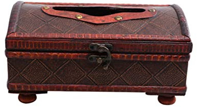IMIKEYA Vintage Wooden Tissue Box for Home Living Craftsmanship Paper Decorative Storage Box Plaid Pattern