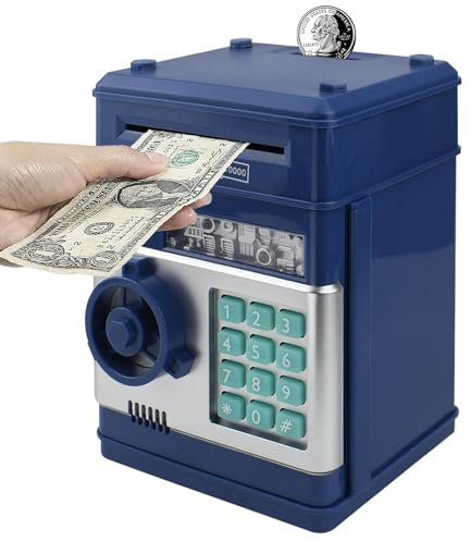 HUSAN Elektronische Spardose für Kinder, Spardose Passwort Sparschwein Spielzeug Festival Geburtstag Geschenke für Kinder (Marineblau)